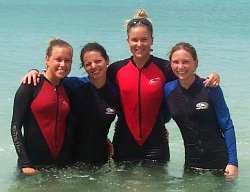 girls in sun safe swimming clothes.